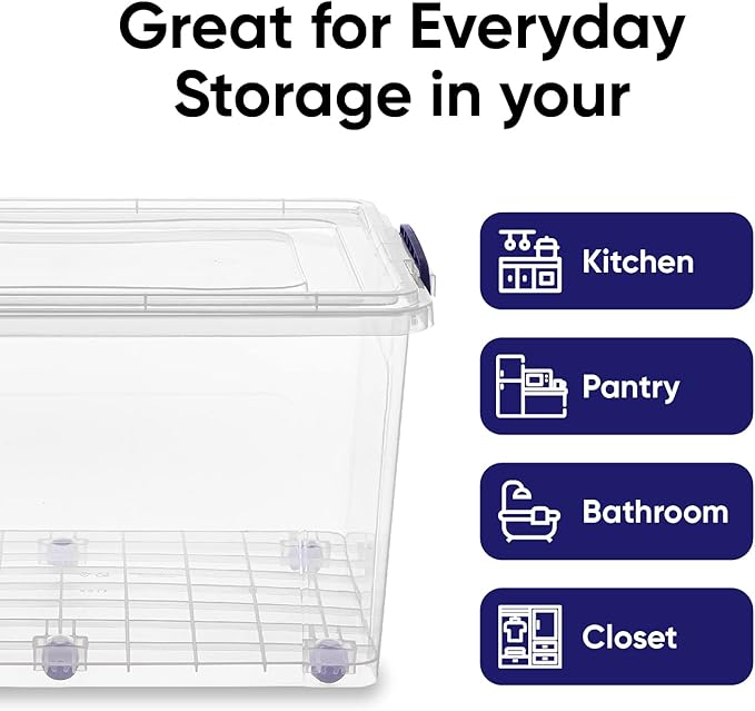 Superio Storage Bins with Lids, Clear Plastic Containers for Organizing, Stackable Totes, BPA Free, Odor Free, Organizer Boxes for Home, and Dorm (2 Pack, 44 Quart)