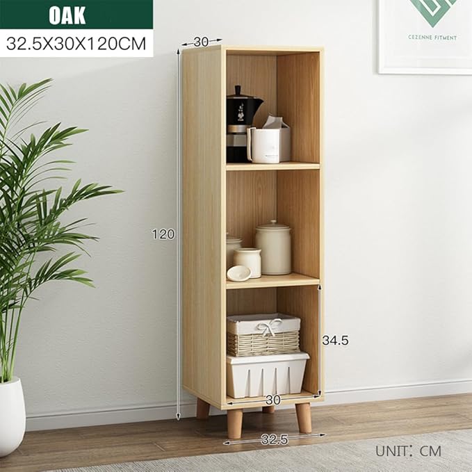 IOTXY Open Cube Low Bookcase - 3-Tier Freestanding Storage Display Cabinet Organizer with Legs for Home Office, 3-Cubes Open Shelf Short Bookshelf, Oak