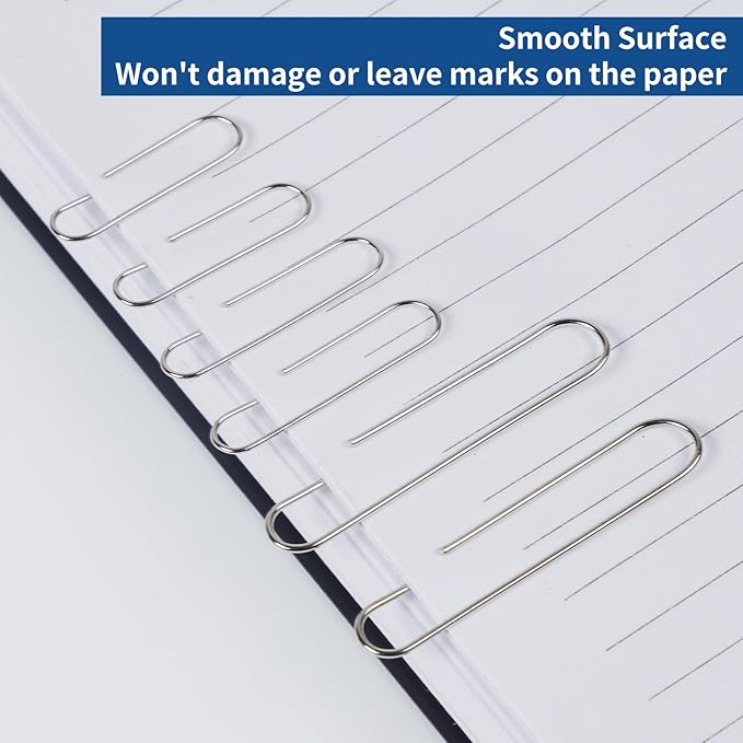 1800 Paper Clips Assorted Sizes Large, Medium and Small, Durable and Rustproof, Paperclips for Office School and Personal Use, Office Supplies Document Organizing (50mm, 33mm, 28mm) (Silver)