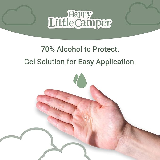 Happy Little Camper Hand Sanitizer with Lemon Zest Scent - Moisturizing Gel with Vitamin E & Antimicrobial Formula- Contains 70% Ethyl Alcohol - Travel Size, Made in USA - 2x 8oz bottles