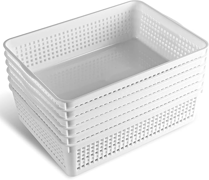 A4 Size Plastic Storage Basket,Desktop File Paper Letter Organizer Tray, 6-Packs (White)