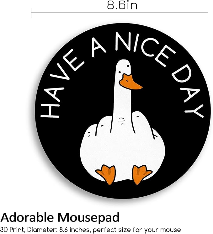 Funny Duck Work Mouse Pad, Small Round Mouse Pads for Desk, Mini Travel Mousepad for Wireless Computer Laptop, Office Desk Accessories, Have a Nice Day Middle Finger, 8.6 x 8.6 inch