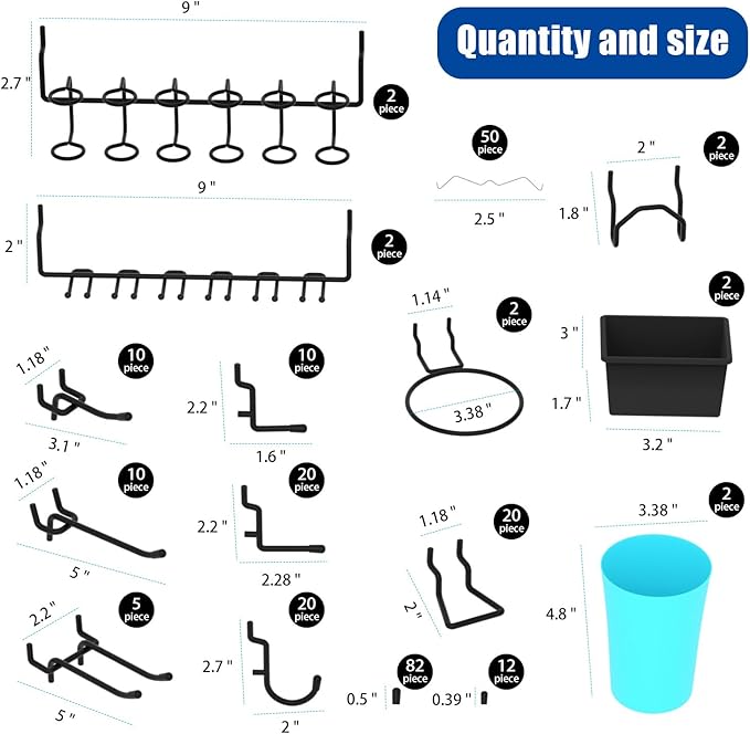 157 PCS Extra Thick Pegboard Hook Set, Metal Pegboard Accessory Organizer with Storage Bins and Peg Locks, Fits 1/4 Inch Pegboard Only, Ideal for Tools, Garage and Workshop Storage (Black)