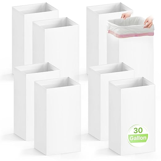 8 Pack Extra Large Disposable Trash Cans, Reusable Portable Garbage Can, 30 Gallon (30" H x 14" W x 14" D), Extra Thick Recycled Cardboard Portable Garbage Can and Recycling Bins,White