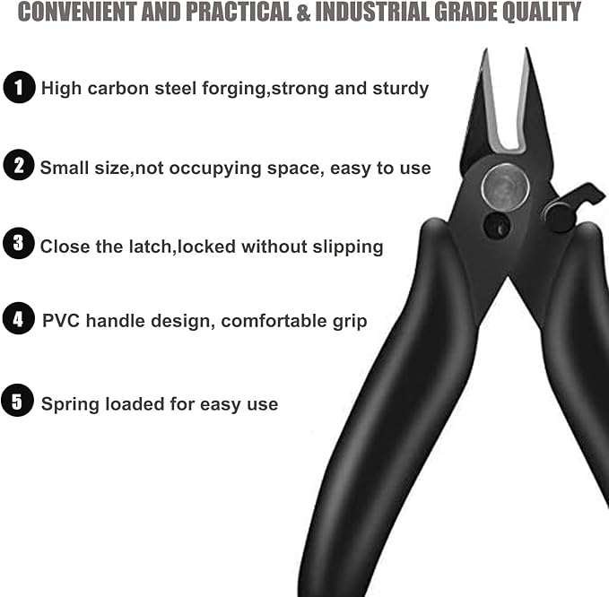 BOENFU 3.5 Inches Mini Cutter with Lock, Flush Cutters, Small Wire Snips, Micro Wire Cutter with Spring, Black
