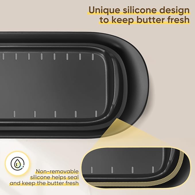 Butter Dish with Lid, Butter Keeper, Easy Scoop,Butter Container Holds for East/West Coast Butter, Dishwasher Safe (Black)