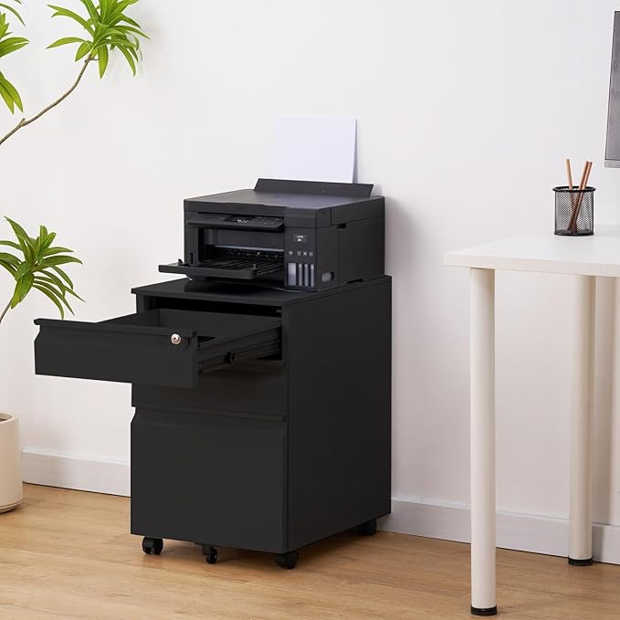 Garvee Mobile Filing Cabinet 3 Drawer,Under Desk File Cabinet with Lock & Anti-Tip Wheel, Metal Rolling Filing Cabinets for Home Office Organizer,a4/Letter/Legal Hanging File Folders