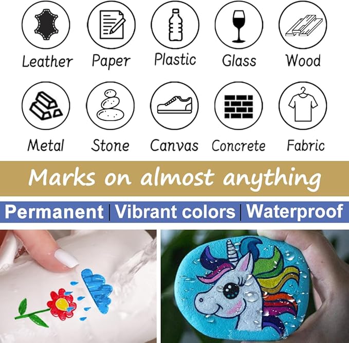 Overseas Red Paint Pens Permanent Markers 24 Pcs, Oil Based Paint Markers Set, Quick Drying, Waterproof, Medium Tip Marker Pens for Metal, Rock, Wood, Plastic, Canvas, Glass, Stone, Rubber, Paper