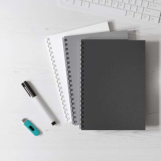 Binditek 50 Pack 12 Mil Leather-Textured Midweight Polycovers, Plastic Binding Presentation Covers, 8-1/2 x 11" Letter Size, Square Corners, Un-Punched, Black