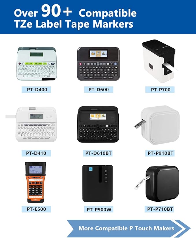 18mm 0.7" Tape Laminated White Compatible with P Touch Label Tape TZe-241 TZ241 TZe241 Refills for Ptouch PT-D410 PT-D400 PT-D600 Label Maker (Black on White, 3-Pack)
