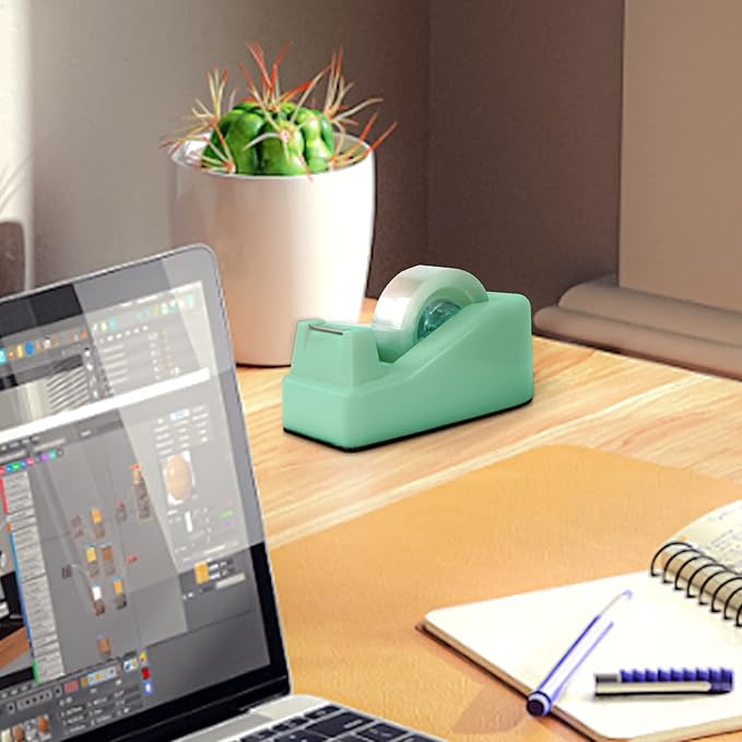 2Pcs Desktop Tape Dispenser Adhesive Roll Holder with Weighted Nonskid Base, Green (Tape not Included)