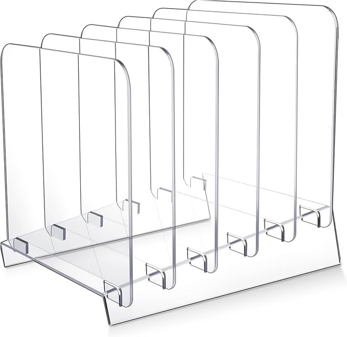 File Organizer for Desks Acrylic Vertical File Holder for Desk 5 Sections Desk Top Clear Workspace Sorters Folder Organizer Rack Stand for Letter Document Notebook Binder Office School Home