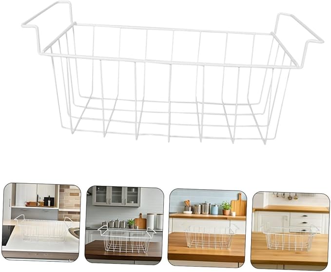Heavy-duty Metal Freezer Storage Basket Organizer with Handle Hanging Wire Bins for Chest and Upright Freezers Refrigerator Dividers for Kitchen Pantry Organization