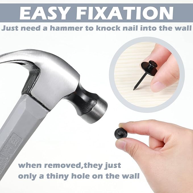 Zhengmy 40 Pcs Double Headed Picture Hangers Nails 4 Size Long Thumb Tacks Wall Nails for Hanging Pictures Decorative Push Pins Hooks for Drywall Photo Office Home Decor, 20/30/ 40/ 50lb(Black)