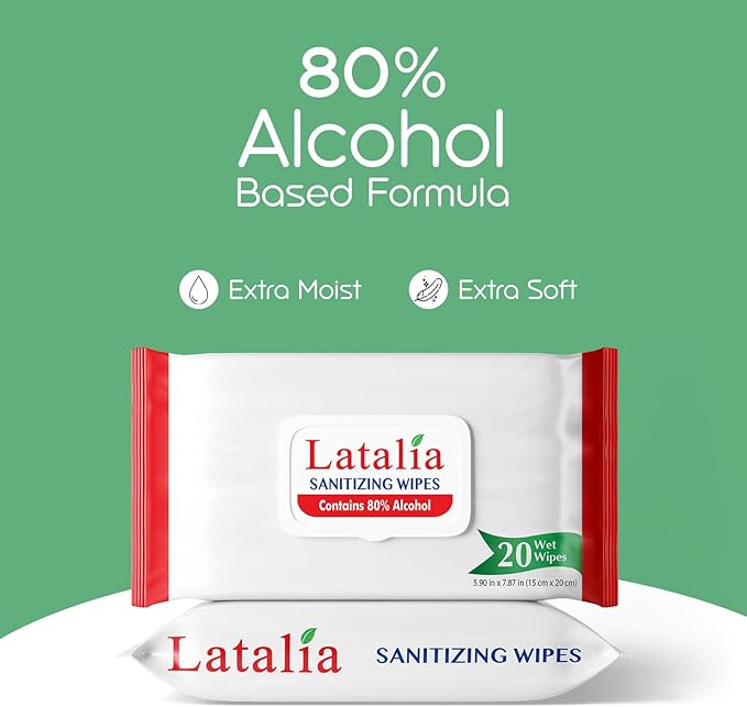 Hand Wipes | 80% Alcohol Hand Sanitizer Wipes for Hands & Face Moisturizing, Gentle, Convenient and Fragrance Free (Pack of 2, 20 Counts)