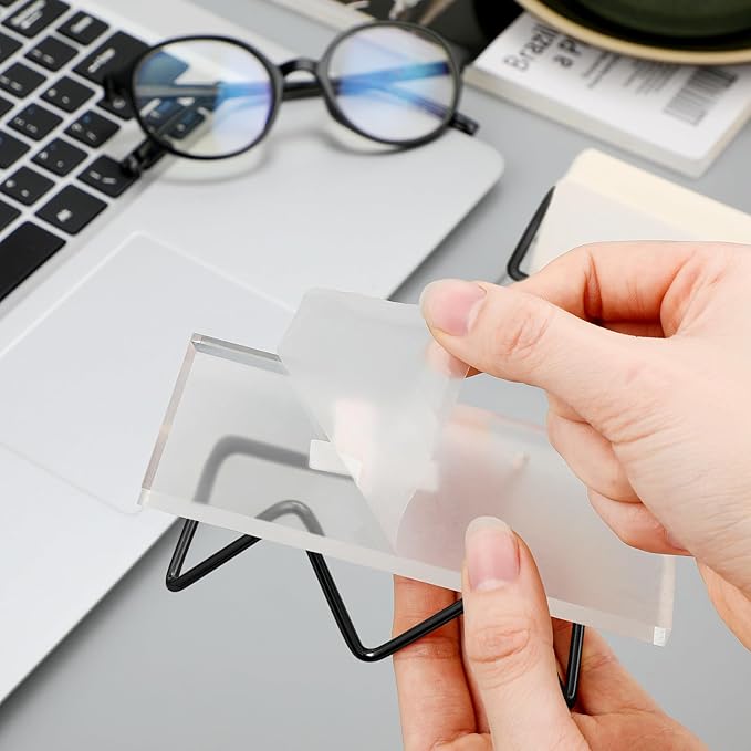 Amyhill 2 Pieces Acrylic Business Card Holder for Desk Clear Horizontal Business Card Display Stand Postcard Holder for Office Home Desktop (Black)