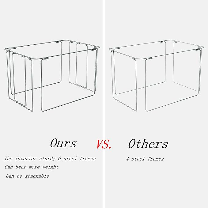 FHSQX 2 Pack Clear Window Storage Bins - Large Stackable Linen Fabric Storage for Clothes Foldable Container Organizer Set with Carrying Handles (Light Gray, 23.6x 16.5x 15.7 Inch)