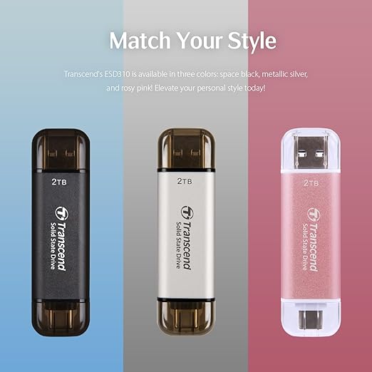 Transcend 512GB External SSD, Up to 1,050MB/s, Dual USB Flash Drive for iPhone&iPad&Mac, Windows&Android, Tablet&PC, Smart TV, USB 3.2 Gen 2 Thumb Drive Photo Stick, 2-in-1 Type C &Type A Memory Stick