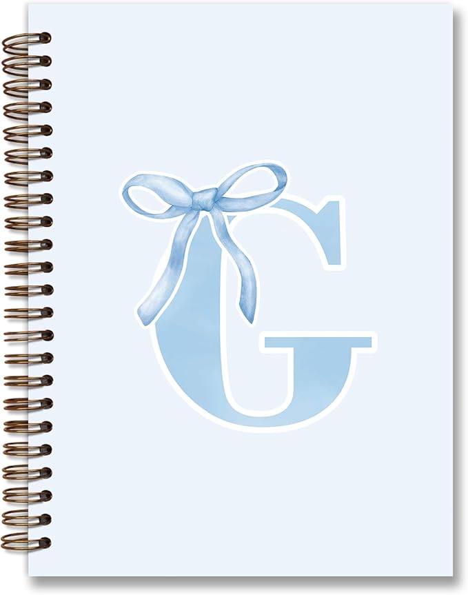 Initial G Notebook Journal,Personalized Teen Girl Gifts,Coquette Trendy Preppy Blue Bow Spiral Notebook,Monogrammed Gifts for Women Teen Girl,College Ruled Hardcover Spiral Notebook 5.5 x 8.3