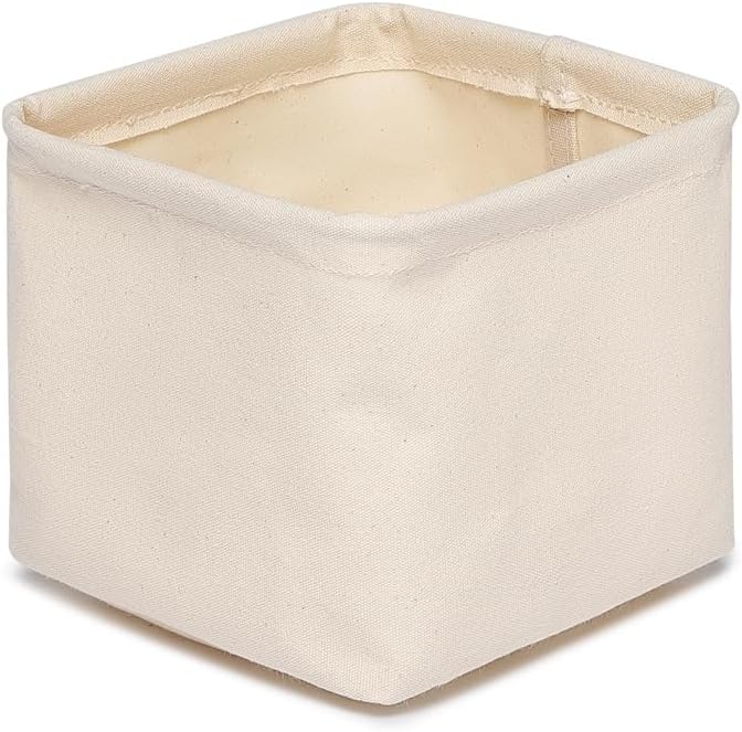 Foldable Storage Bins with Lids Cotton Canvas Rectangular Storage Box Ideal for Organization Lightweight and Durable (5.12 x 5.12 x 4.72)