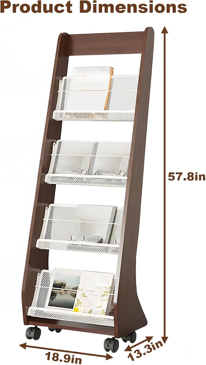 Brochure Display Rack,4 Layer Floor-Standing Magazine Rack,Literature Newspaper Catalog Display Holder With,Book Display Rack for Exhibitions, Shopping Malls, Hospitals, Offices,Family