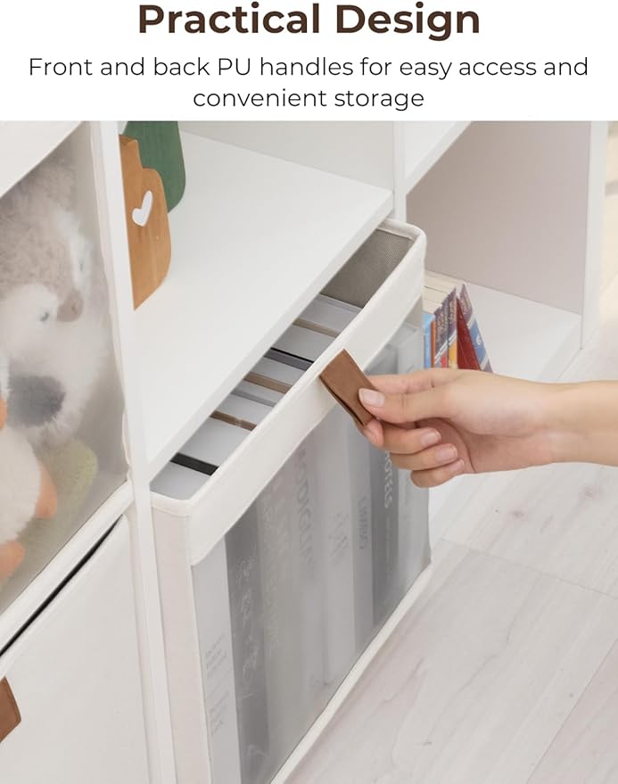 StorageWorks 11x11 Storage Cubes, Closet Storage Bins with Clear Window, Fabric Organizer for Clothes, Collapsible Storage Baskets with PU Handles, Beige, 3-Pack