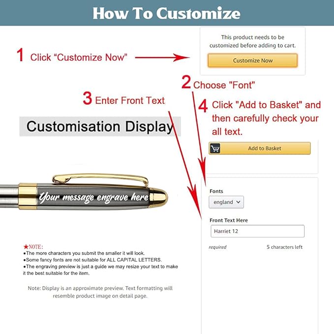 Ancolo Personalized Luxury Ballpoint Pen Writing Set-Stainless Steel Fancy pens Custom with Your Name or Message, Perfect for Students/Teacher/Manager/Lawyer/Professor 5PCS/Pack