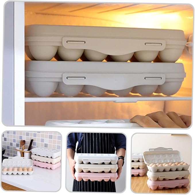 2pcs Egg Fridge Organizer with Lids Stackable Egg Storage Box for Refrigerator with Easy Pull-out Design