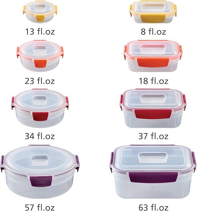 Joseph Joseph Nest Lock 16-piece Plastic BPA Free Food Storage Container Set with Lockable Airtight Leakproof Lids - Multicolor