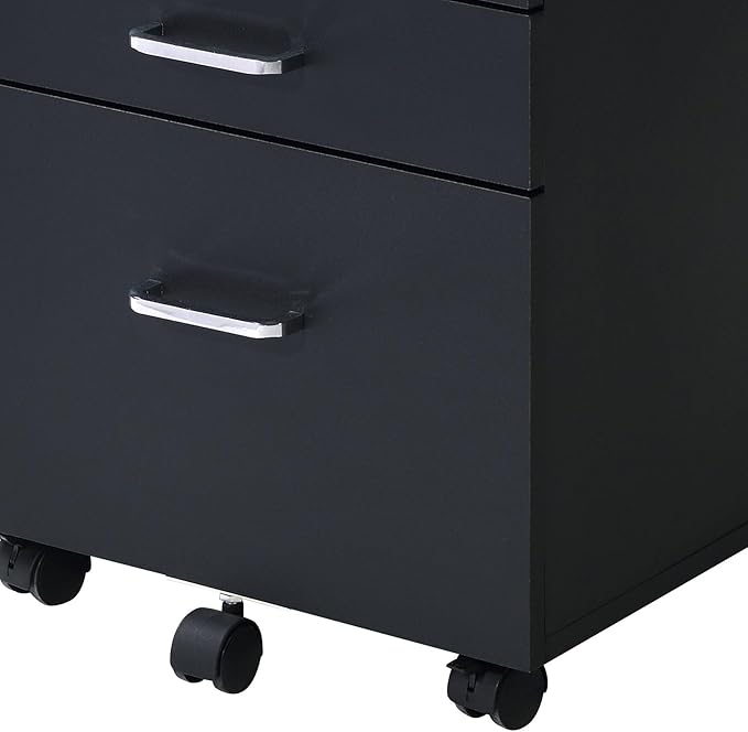 File Cabinet, 3 Drawers Filing Cabinet for Home Office, with Wheels, for A4, Letter Sized Documents, Hanging File Folders (Black-2)