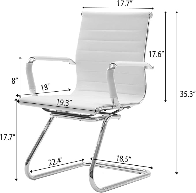 White Office Desk Chair No Wheels Set of 6 PU Leather Computer Chairs Mid Back Guest Chairs for School Reception Conference Waiting Room, White