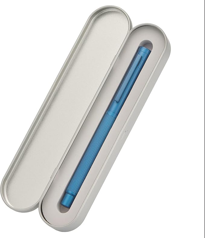 Dark Blue Forest Fountain Pen Fine Nib Classic Design with Converter and Metal Pen Case Set by Asvine