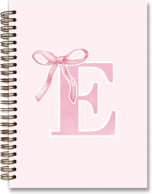 Coquette Trendy Preppy Pink Bow Spiral Notebook,Initial E Journal Personalized Teen Girl Gifts,Monogrammed Gifts for Women Teen Girl,College Ruled Hardcover Spiral Notebook 5.5 x 8.3