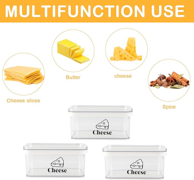 Cheese Container for Refrigerator 3 Pack,Shredded Cheese Storage Container With Lids,BPA-Free Deli Meat Storage Containers,Cream Cheeses,Fridge Organizers and Storage for Slice Cheeses Holder