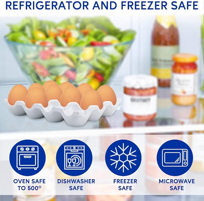 Ceramic Egg Tray Holder 12 Cups Whole Dozen Porcelain Eggs Container Crate Keeper for Countertop Kitchen Storage Fridge Decorative Serving Display