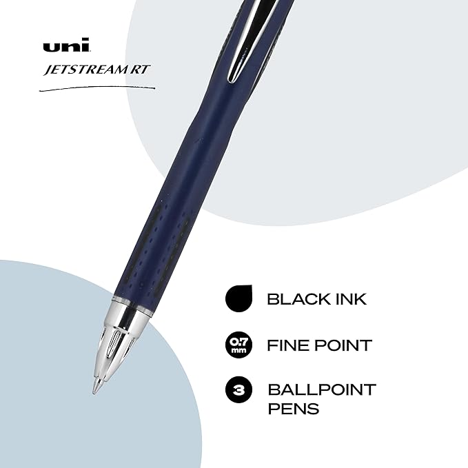 Uni-Ball Jetstream RT Pens - NY Times Wirecutter Best Pen for Over a Decade - Pack of 3 Black Fine Point Pens, 0.7mm - Back to School Pens, Ballpoint Pens