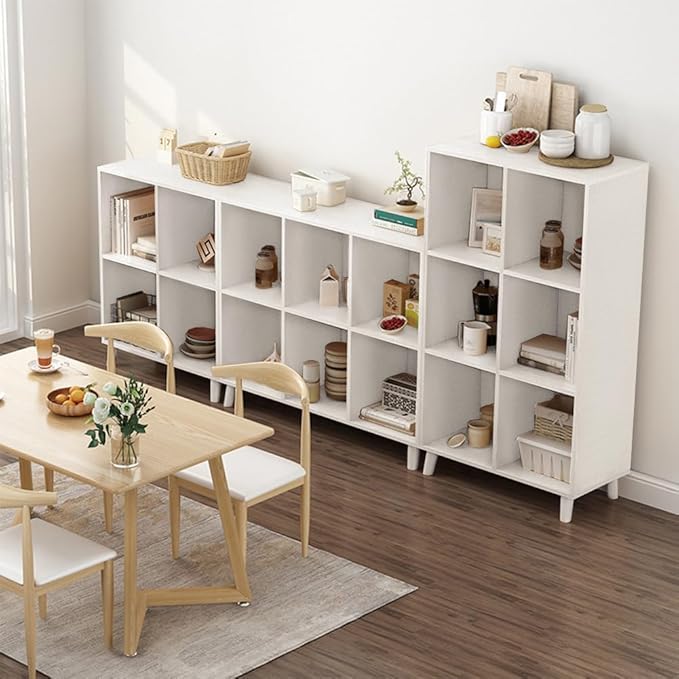 IOTXY Open Cube Low Bookcase - 3-Tier Freestanding Storage Display Cabinet Organizer with Legs for Home Office, 6-Cubes Open Shelf Short Bookshelf, White
