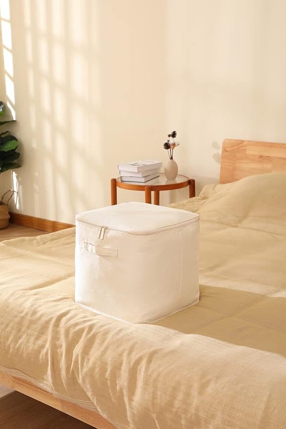 Decorative Basket Rectangular Fabric Storage Bin Organizer Basket with Handles for Clothes Storage (13.7 x 13.7 x 6.29, Beige)