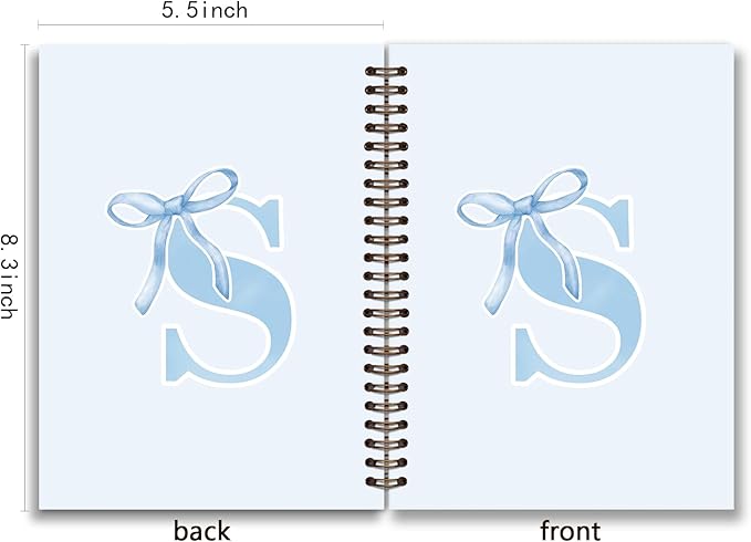 Initial S Notebook Journal,Personalized Teen Girl Gifts,Coquette Trendy Preppy Blue Bow Spiral Notebook,Monogrammed Gifts for Women Teen Girl,College Ruled Hardcover Spiral Notebook 5.5 x 8.3