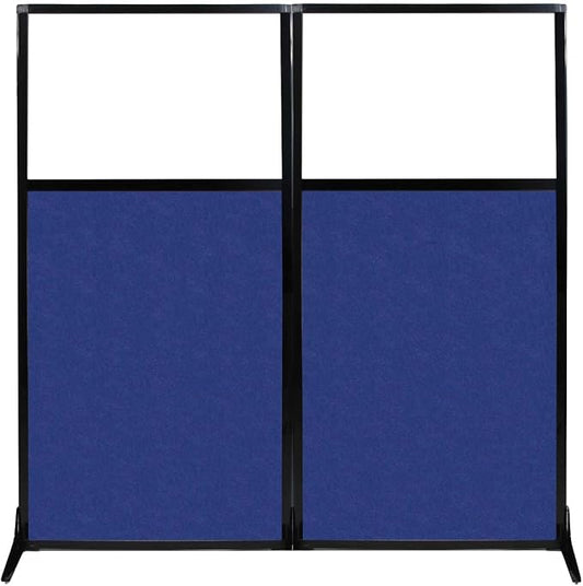 Versare Office Workstation Screen | Portable Wall Divider | Modern Cubicle | Freestanding Privacy Screen | Flexible Work Space | 2 Panels | 66" Wide x 70" Tall Blue SoundSorb Panels with Window