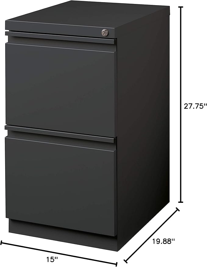 20 Inch Deep Metal Mobile Pedestal File 2 Drawer File-File with Full Width Pull, for Home and Office, Holds Letter Width Hanging Folders, Charcoal