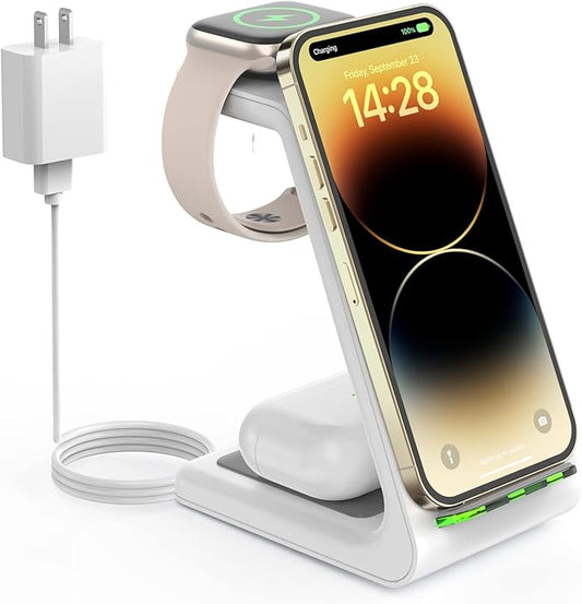 Wireless Charging Station for Apple - 3 in 1 Wireless Charger Stand Dock Watch and Phone Charger Station for Apple Watch 11/8/7/SE/6/5/4/3/2, iPhone 17 16-12 Pro Max SE XS X, Samsung, AirPods Pro/3/2