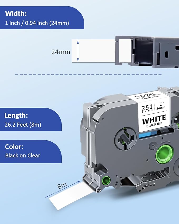 TZe251 24mm 0.94 Laminated White TZ Tape Replacement for Brother TZe-251 P Touch Label TZe Tape 24mm 1 Inch Label Maker Tape for Brother PT-D610BT PT-D600 PT-P710BT PT-P700 PT- P910BT, 4-Pack