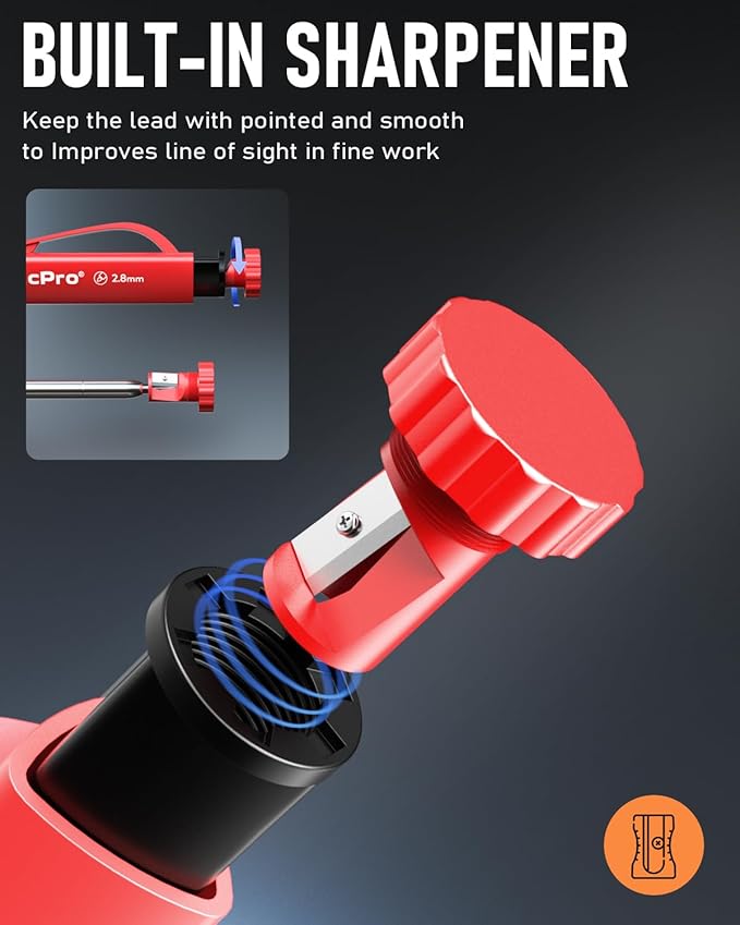 Nicpro 3 Pack Carpenter Pencil Set with Sharpener & Finger Grip, Mechanical Woodworking Pencils with 39 Refills (Red, Black, Yellow), Deep Hole Marker Heavy Duty Construction Pencils - With Case