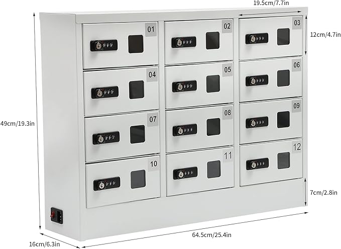 12 Slot Cellphone Charging Station Cell Phone Locker with Combination Lock, Cellphone Storage Cabinet with 3 in 1 QC3.0 Fast Charging Ports for Most Phones Tablets, for Office Classroom