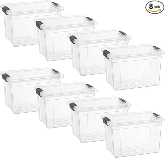 Superio Clear Storage Boxes with Lids, 8.75 Quart Plastic Container Bins for Organizing, Stackable Crates, BPA Free, Non Toxic, Odor Free, Organizers for Home, Office and Dorm, 8 Pack