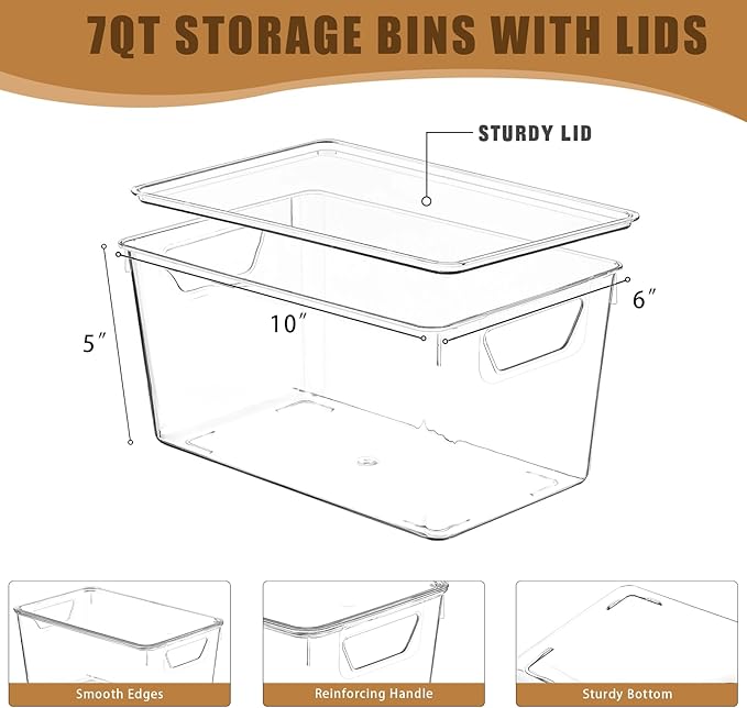 12 Pack Middle Stackable Storage Boxes for Storage and Organization, Clear Storage Bins with Lids, Plastic Storage Containers with Lids, Plastic Bins with Handles for Office, Bedroom, Study Room