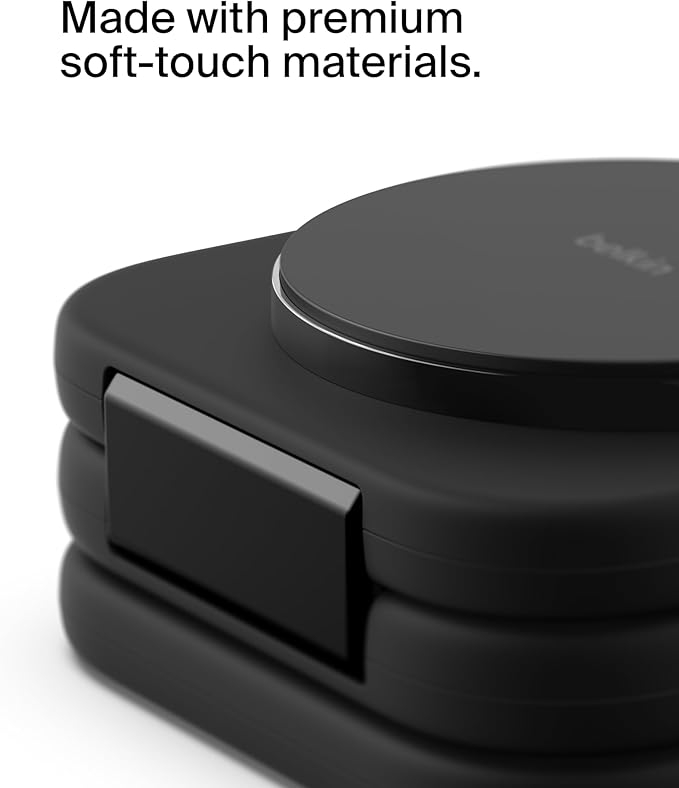 Belkin MagSafe Charger Compatible 3-in-1 Magnetic Charging Travel Pad 15W-BoostCharge Pro Foldable Qi2-Certified Wireless Charger, MagSafe-Compatible Charger for iPhone 16 Series, Apple Watch, AirPods