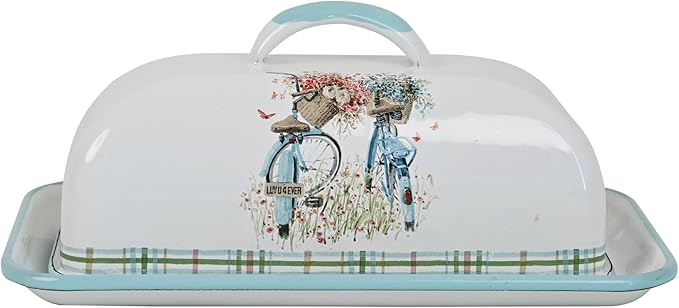 Enameled Farmhouse Vintage Butter Dish with Lid, 7.5 Inch Durable Kitchen Food Storage Container Rust-Resistant Refrigerator Safe,Vintage Decorative Design Kitchenware for Countertop