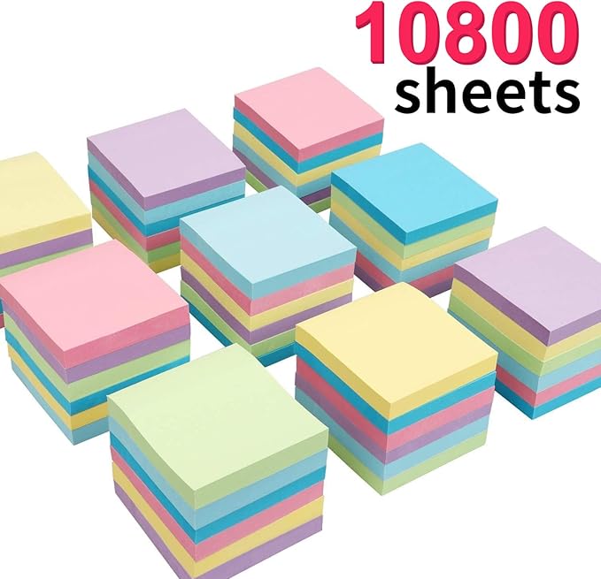 MyLifeUNIT Sticky Notes 3x3, Bulk Pack 108 Note Pads 10800 Sheets for Daily Reminder, Self-Stick Notes with 6 Assorted Colors for Office School Home Notebook Supplies